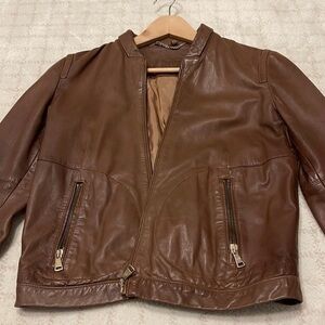 Massimo Dutti Brown Leather Jacket, M